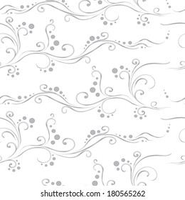 Seamless hand-painted pattern with volutes and plant motifs