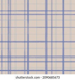 seamless handrawn watercolor check plaid minimal blue beige vector