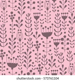 Seamless hands drawn spring pattern with grass and flowers. Vector illustration.