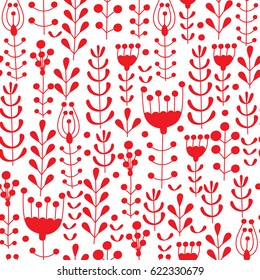 Seamless hands drawn spring pattern with grass and flowers. Vector illustration