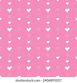 Seamless handwriting pattern of white heart on pink background. Romance abstract texture postcard invitation textile.