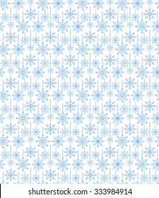 Seamless Hanging Winter Snow Flakes Background Pattern in Blue Color. Continuous Vector Illustration

