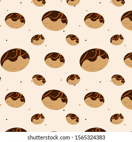 Seamless Hanukkah background. Chocolate donuts with caramel delicious cream