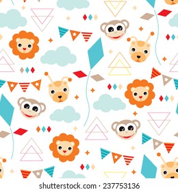 Seamless happy birthday circus animals party illustration background pattern in vector