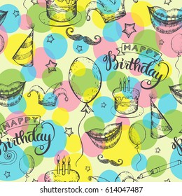 Seamless Happy Birthday holiday multicolor background with wishful modern lettering on it