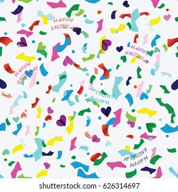 seamless happy birthday pattern with rainbow paper heart and star.
