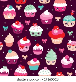 Seamless happy cupcake birthday party illustration background pattern in vector