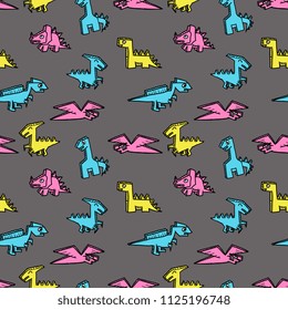 Seamless happy dinosaur pattern. Colorful new design vector illustration.