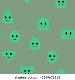 Seamless happy emoji pattern in cartoon style on colorful background.