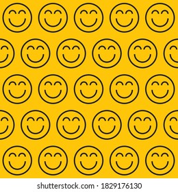 Seamless happy emoji pattern. Line smile background