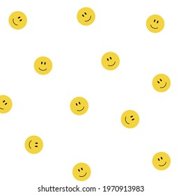 Seamless happy emoji pattern. Line smiley background