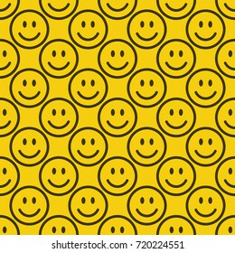 Seamless Happy Emoji Pattern. Line Smiley Background