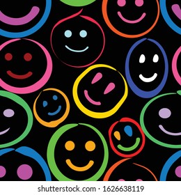 seamless happy emoticon pattern. black and white