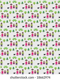 Seamless happy family pattern. Vector digital illustration.