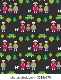 Seamless happy family pattern. Vector digital illustration.