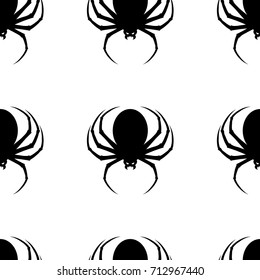 Seamless Happy Halloween background. Nightmare monster big spider. Design for concept wallpaper, poster, wrapping paper or cards. Cartoon style. Doodles. Vector illustration.