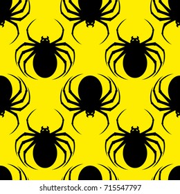 Seamless Happy Halloween background. Nightmare monster big spider. Design for concept wallpaper, poster, wrapping paper or cards. Cartoon style. Doodles. Vector illustration.