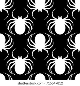 Seamless Happy Halloween background. Nightmare monster big spider. Design for concept wallpaper, poster, wrapping paper or cards. Cartoon style. Doodles. Vector illustration.