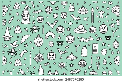 Seamless happy Halloween pattern design, icons style