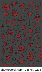 Seamless happy Halloween pattern design, icons style