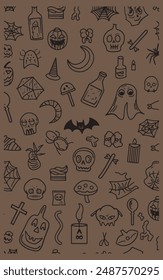 Seamless happy Halloween pattern design, icons style