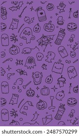 Seamless happy Halloween pattern design, icons style