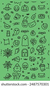 Seamless happy Halloween pattern design, icons style