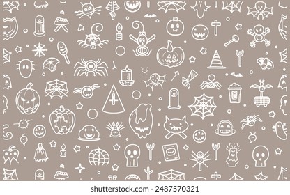 Seamless happy Halloween pattern design, icons style