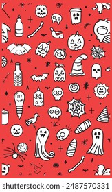 Seamless happy Halloween pattern design, icons style