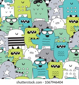 seamless happy monster pattern vector illustration