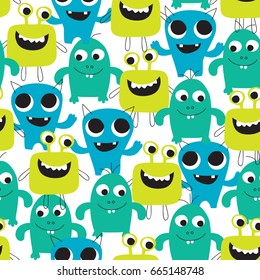 seamless happy monster pattern vector illustration