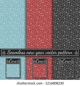 Seamless happy new year vector pattern. Christmas pattern in multiple colors. Winter background. Pattern cores.
