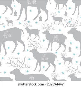 Seamless  Happy new year  in vector with reindeer