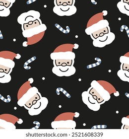 Seamless Happy Santa Claus and Candy Cane Party. Ideal for holiday decorations, wrapping paper, or seasonal apparel. It will bring a touch of cheer and festivity to any project.