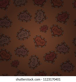 Seamless Happy Valentine':s Day card seamless background pattern heart. Cute brown, black and gray colors elements. Vector illustration.