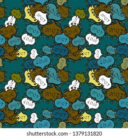 Seamless Happy Valentine':s Day card seamless background pattern heart. Cute black, brown and blue colors elements. Vector illustration.