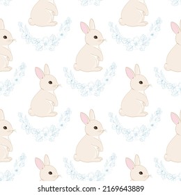 Seamless hare pattern. Cute little Bunny. Cute rabbit vector design for fabric and decor.
