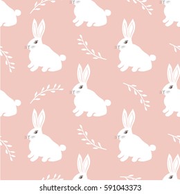 Seamless hare pattern. Cute little Bunny on a pink background. Cute rabbit vector design for fabric and decor.