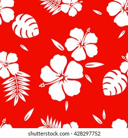 Seamless Hawaiian pattern classic flat style. retro flowers of hibiscus. Vector illustration