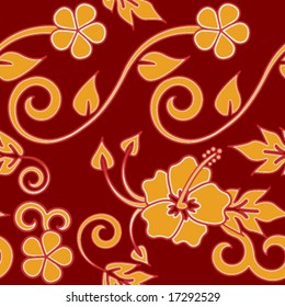 Seamless Hawaiin Flower Pattern - Red version