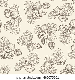 Seamless with hazelnut. Hand drawn