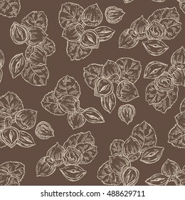 Seamless with hazelnut. Hand drawn