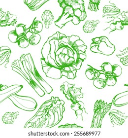 Seamless healthy food pattern. Vector doodle illustration.