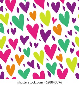 Seamless heart background with bright hearts. Great for Baby, Valentine's Day, Mother's Day, wedding, scrapbook, surface textures.
