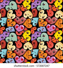 Seamless heart background with emoji to the Saint Valentine's day. Vector pattern