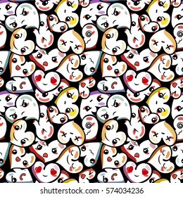 Seamless heart background with emoji to the Saint Valentine's day. Vector pattern