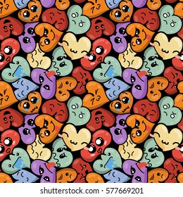 Seamless heart background with emoji to the Saint Valentine's day. Vector pattern
