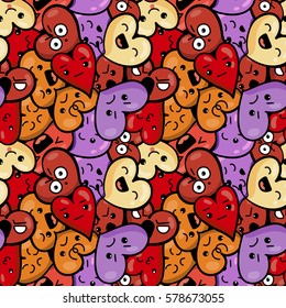 Seamless heart background with emoji to the Saint Valentine's day. Vector pattern