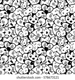 Seamless heart background with emoji to the Saint Valentine's day. Vector pattern