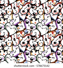 Seamless heart background with emoji to the Saint Valentine's day. Vector pattern